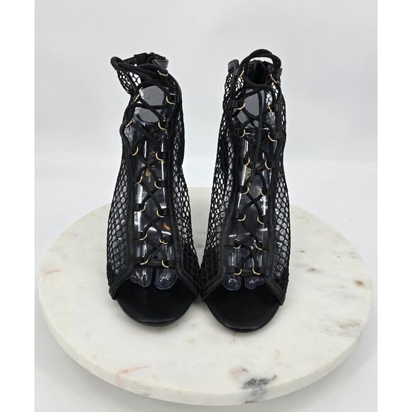 Lulu's Black Mesh Lace-Up Peep Toe Booties - Picture 2 of 5